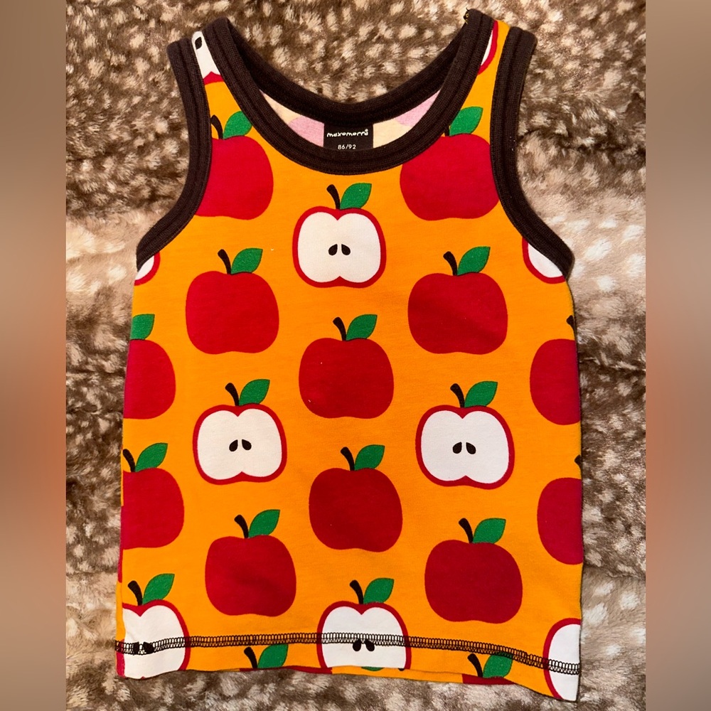 🍎MAXOMORRA TODDLER APPLE PRINT TANK TOP SZ 86/92 or 18-24 MONTHS ORGANIC🍏